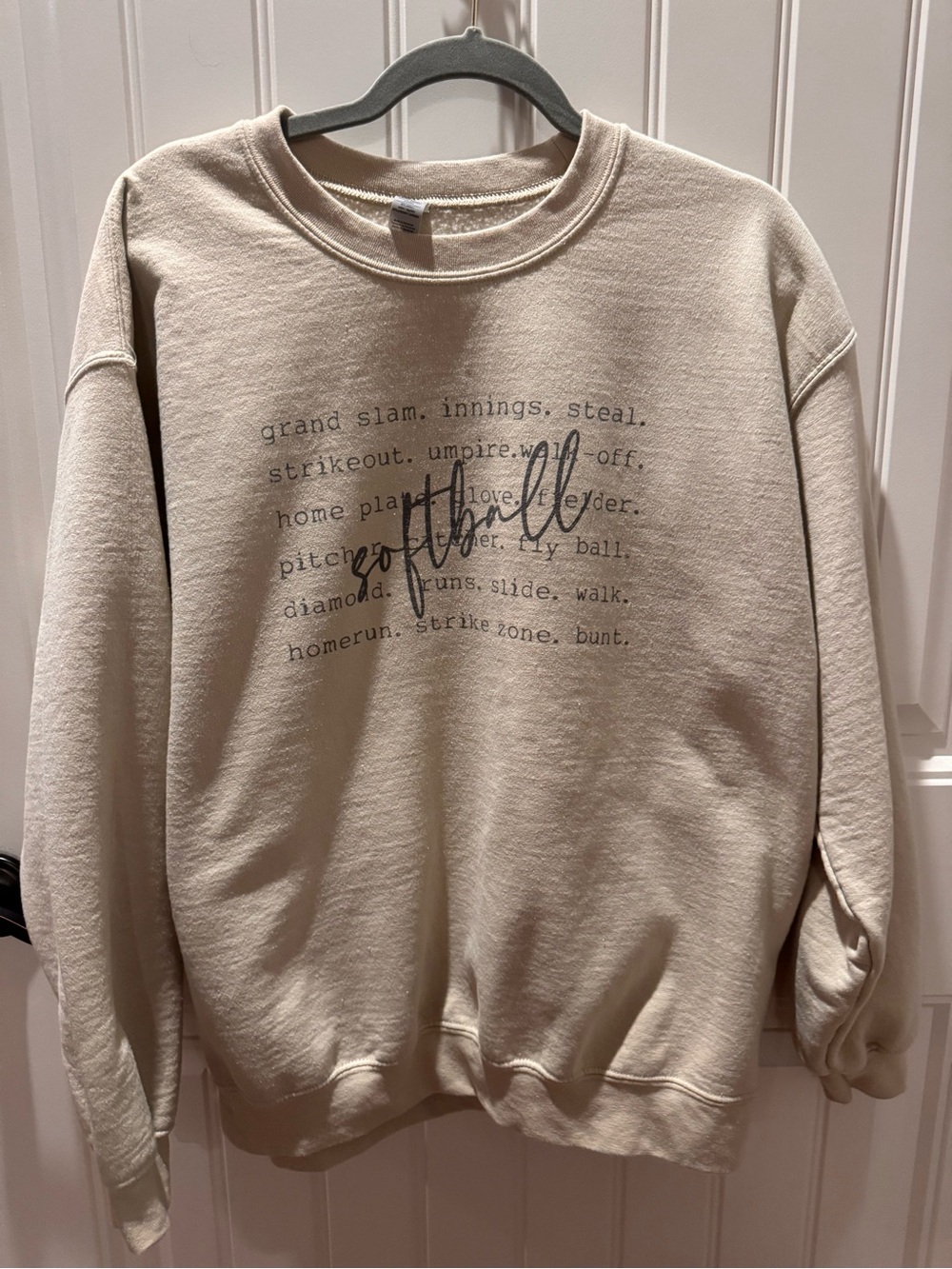 Large  Beige 'Athlete' Graphic Crewneck softball